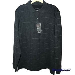 Van Heusen Mens Black Long Sleeve Relaxed Fit Polo Shirt L Nwt
